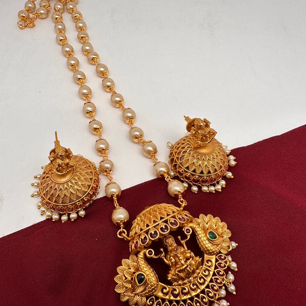 Goddess Lakshmi Pendent Set Temple jewelry Locket set Jhumkas