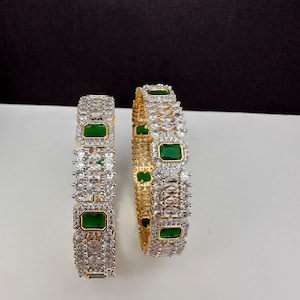 Diamond Emerald Green Bangles ,CZ Indian Bangles, Pakistani Jewelry, Bracelets/Kada