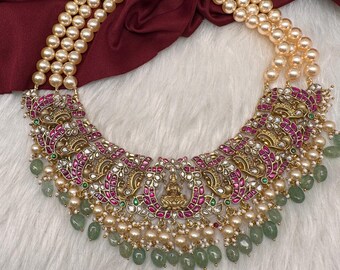 Jadau Kundan Goddess Lakshmi Pearls Traditional Necklace, Indian  Jewelry