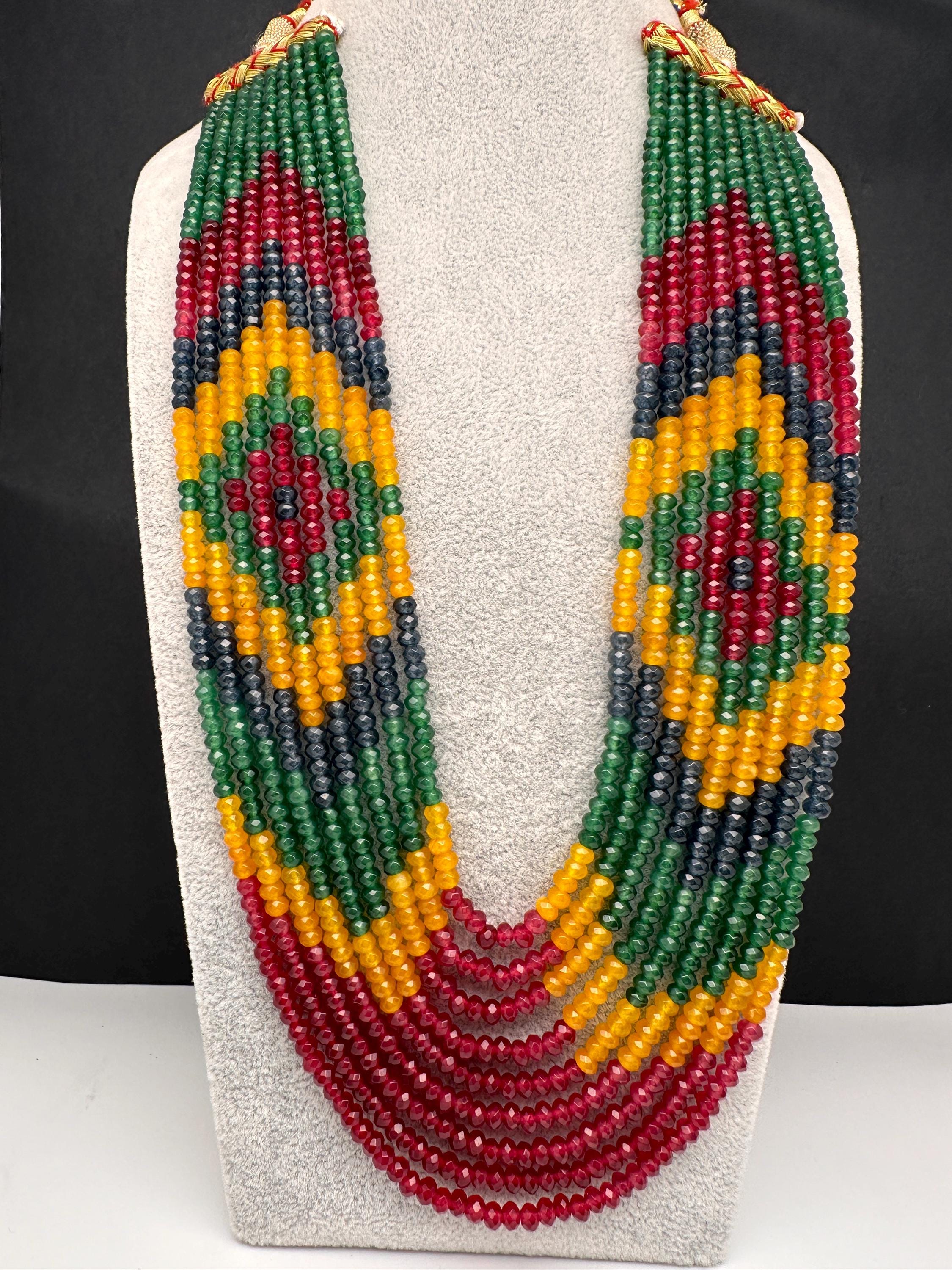 Multi Color Onyx Beads Multi Layer Necklace, Beads Semi Precious