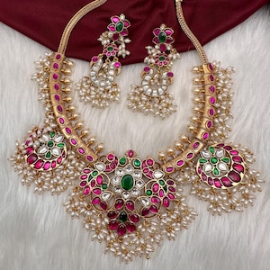 Jadau Kundan Rice Pearls Necklace, Jadau Necklace Indian Jewelry