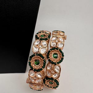 Kundan Green Openable Bangles ,Indian Bangles, Pakistani Jewelry, Bracelets/Kada