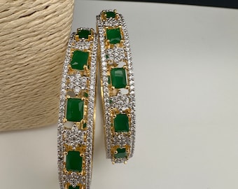 Diamond Emerald Bangles ,CZ Indian Bangles, Pakistani Jewelry, Green AD Bangles
