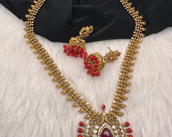 Coral Mango Mala Long Necklace Traditional Matte Necklace Indian Jewelry