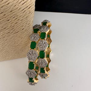 Diamond Green Emerald Bangles ,CZ Indian Bangles, Pakistani Jewelry, Bracelets/Kada
