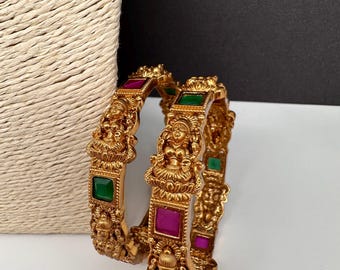 Matte Goddess Lakshmi Kada Indian  Bangles, One gram gold Nakshi Bangles