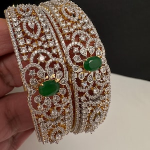Diamond Emerald Bangles ,CZ Indian Bangles, Pakistani Jewelry, Bracelets/Kada
