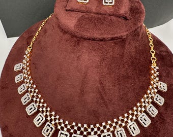 Cubic Zirconia Necklace AD Statement Indian Jewelry/ Pakistani Jewelry