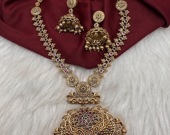 Kemp Matte Dainty Necklace Jhumka Traditional Indian Necklace