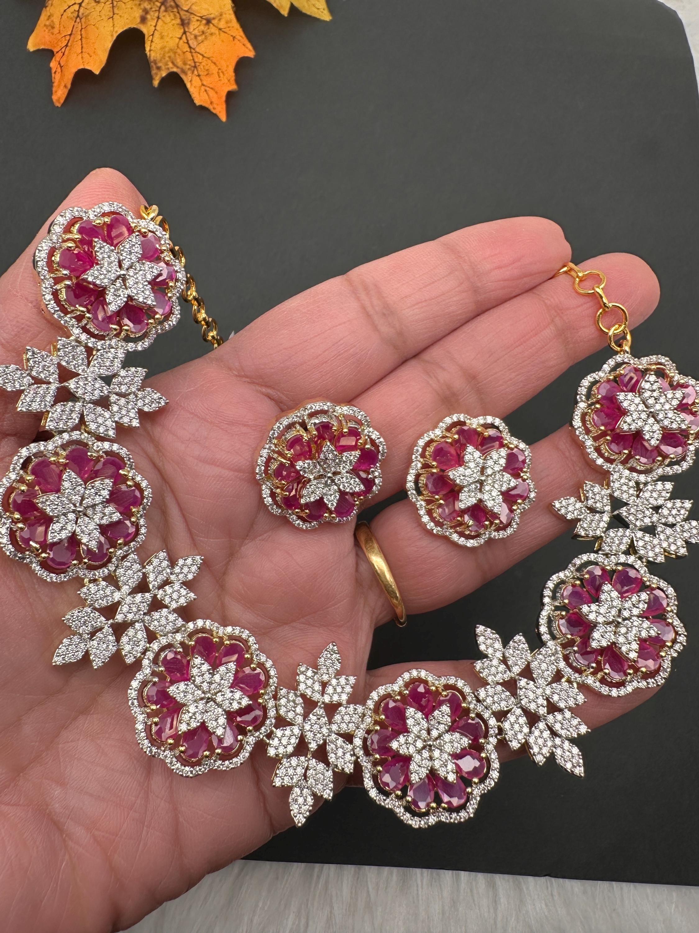 Diamond Ruby Neckline Cubic Zirconia American Diamond