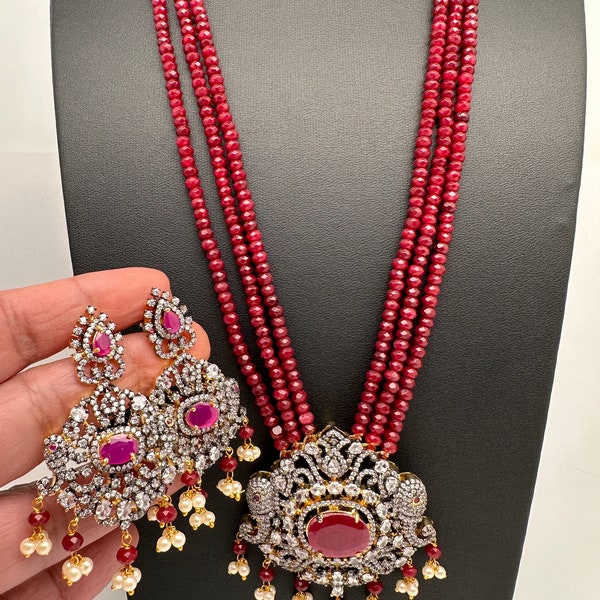 Victorian Red Onyx  Beads Long Necklace/ Pakistani Jewelry/ Indian Jewelry