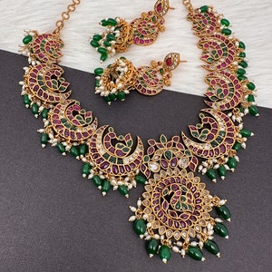 Kempu Guttapusallu Necklace/ Indian Jewelry/ Red Kemp Necklace