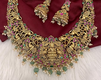Nakshi Jadau Kundan Traditional Necklace, Indian  Jewelry Goddess lakshmi Temple Jewelry