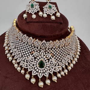 Diamond Ruby Emerald Choker, Cubic Zirconia Choker Indian jewelry