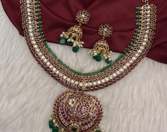 Kemp Red CZ Necklace Indian Traditional jewelry Pakistani Jewelry