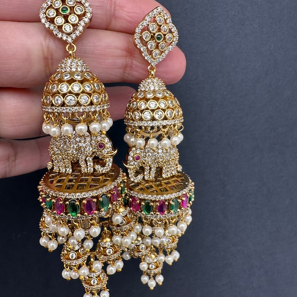 Matte Long Jhumka Earrings  Elephant Earrings, Jhumkis, Indian Earrings