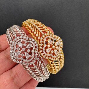 AD Gold Silver Openable Bracelet/ Indian Jewelry/ Pakistani Jewelry/ Statement Jewelry/ Kada