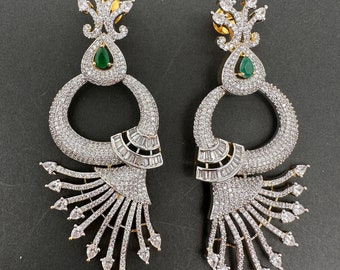 Floral Cubic Zirconia Statement Earrings, Pink or Green