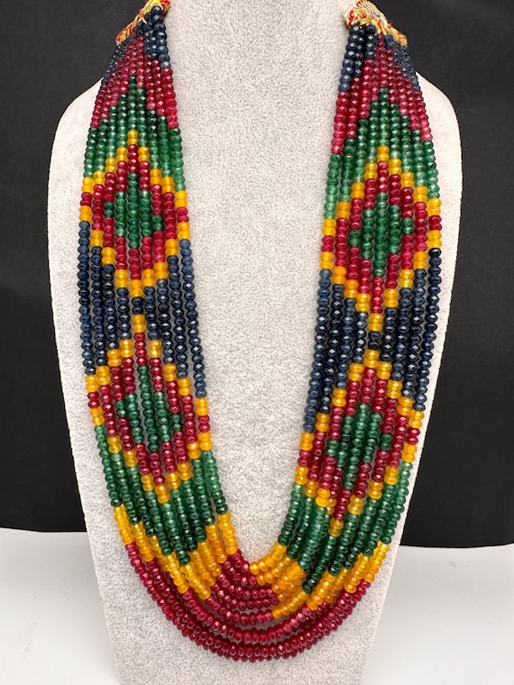 [美品] OX JEWELRY High-End Beads Necklace Multi Color Onyx Beads Multi Layer Necklace, Beads Semi Precious