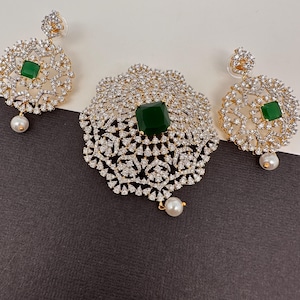 CZ Pendent Set / Indian Jewelry/ Pakistani Jewelry American Diamonds