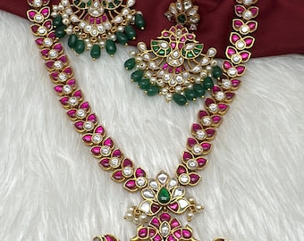 Jadau Kundan Pink Green  Traditional Necklace, Indian  Jewelry/ Pakistani Jewelry