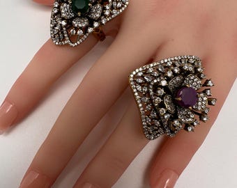 Adjustable Victorian CZ Cocktail Ring, Indian Jewelry