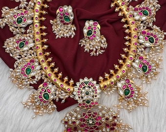Jadau Kundan Necklace, Rice Pearls, Indian Jewelry