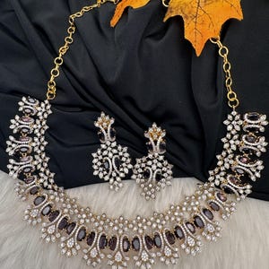 Purple Amethyst Diamonds Statement  Neckline Necklace/ CZ Necklace/ Indian Jewelry/ Pakistani Jewelry
