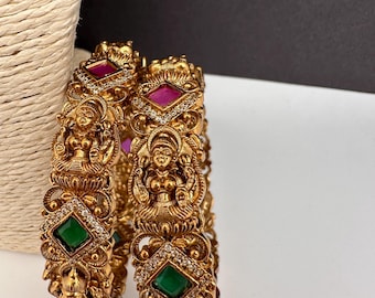 Matte Goddess Lakshmi Kada Indian  Bangles, One gram gold Nakshi Bangles