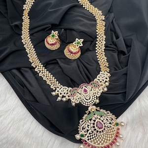 Indian Jewelry, Pakistani Jewelry, Gold CZ AD Long Necklace