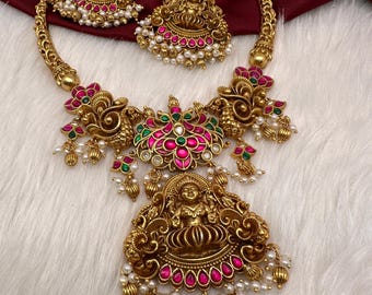 Goddess Lakshmi Jadau Kundan Necklace, Indian Jewelry