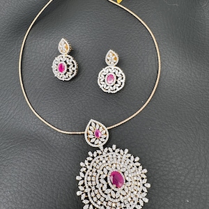 CZ Pendent Set / Indian Jewelry/ Pakistani Jewelry American Diamonds
