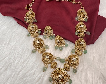 Nakshi Matte CZ Traditional Necklace Indian Jewelry Peacock