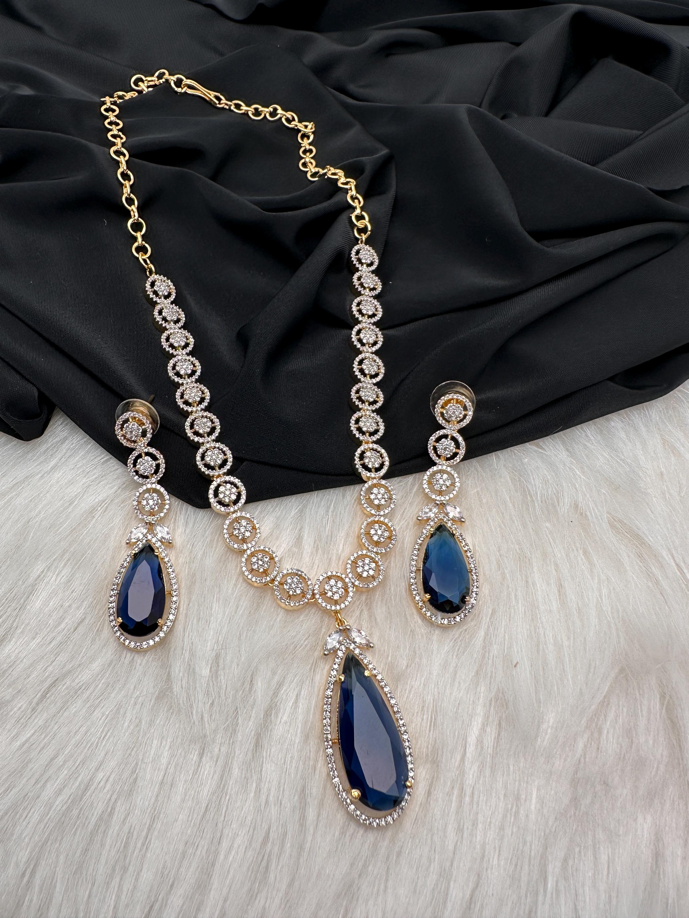 CZ Blue Sapphire Necklace Indian Jewelry / pakistani Jewelry