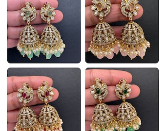 Matte CZ Kundan Jhumka Earrings  Indian Earrings, Jhumki