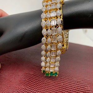 AD Green Stone Openable Kada, American Diamond Bracelet, AD Emerald Bracelet