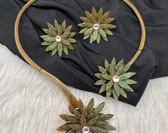 Nano Green AD Hasli Necklace Pakistani Jewelry Indian Jewelry CZ