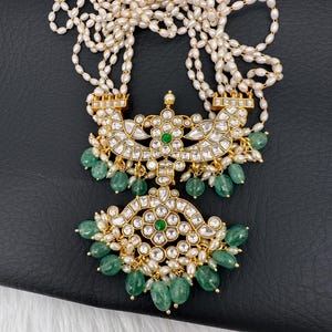 Jadau Kundan White Clear Pendent with Rice Pearls/ Indian jewelry/ Pakistani Jewelry