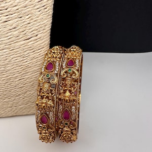 Matte Nakshi Goddess Lakshmi Bangles/ Kada Bracelet Indian Temple Jewelry