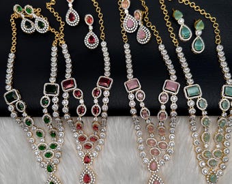 AD Double Layer Necklace: Indian Pakistani Jewelry Set