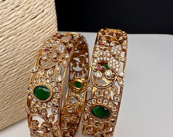Green Cz Bangles ,CZ Indian Bangles, Pakistani Jewelry, Green AD Bangles