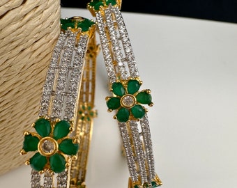 American Diamond Emerald Bangles ,Indian Bangles, Pakistani Jewelry, Green AD Bangles