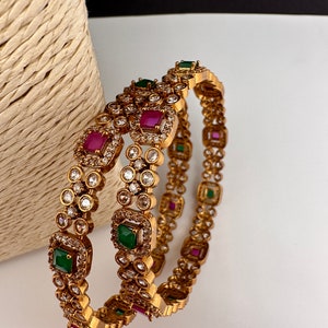 Multi Stone Cz Bangles Indian Pakistani Jewelry AD Matte Bracelets