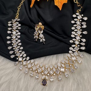 Purple Amethyst Diamonds Dainty Necklace/ CZ Necklace/ Indian Jewelry/ Pakistani Jewelry