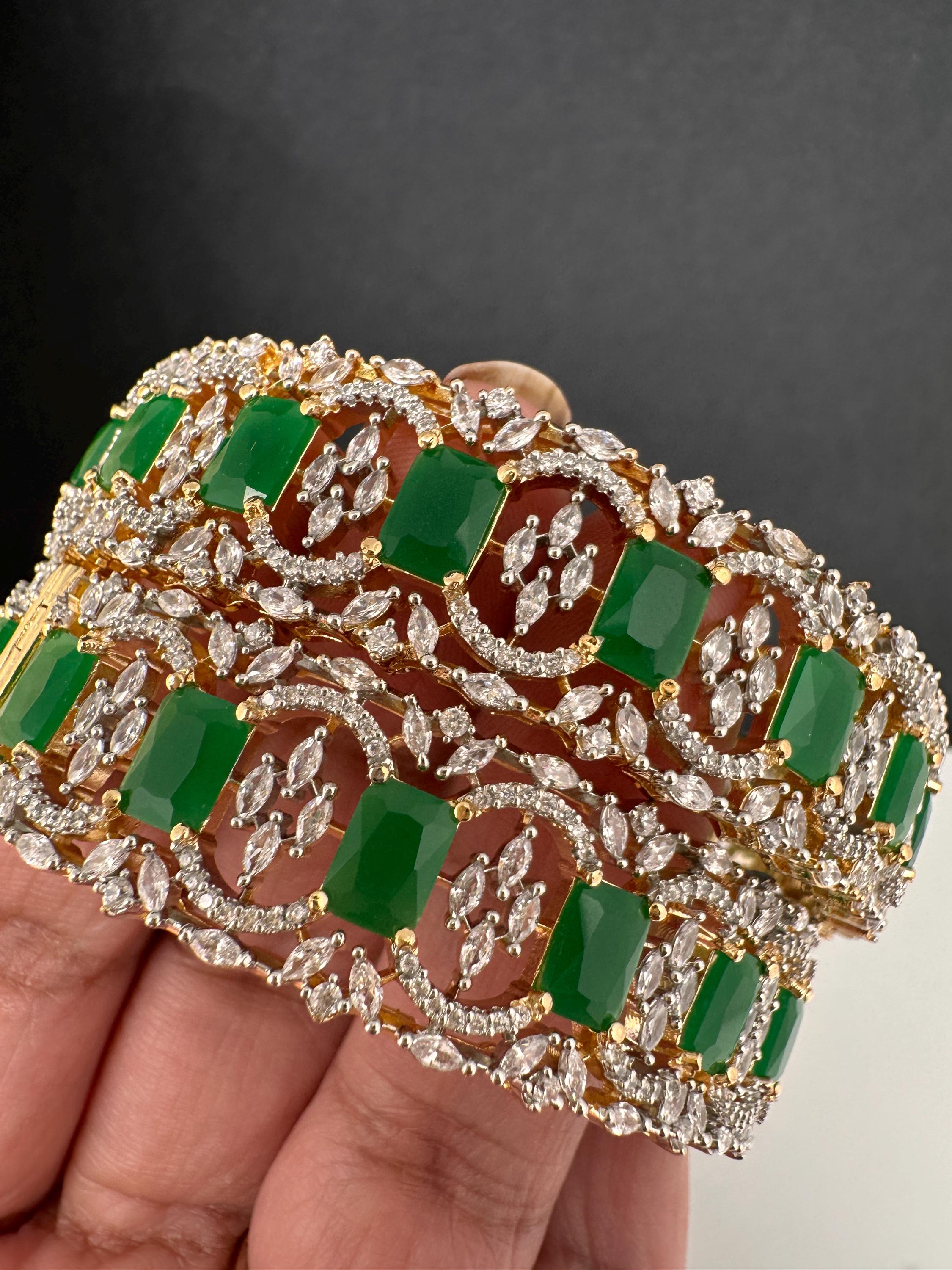 Openable Diamond Emerald Bangles ,CZ Indian Bangles, Pakistani Jewelry, Bracelets/Kada Marquise Bangles
