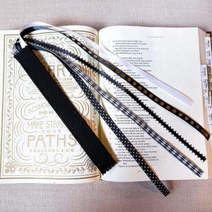 Black + White Bible Ribbons - Tassel bookmarks in assorted black, white, and gold color variations