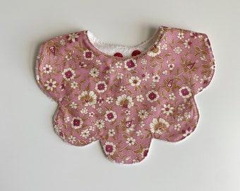 Rose pink classic floral scalloped edge bib