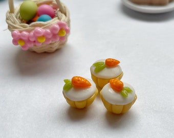 Miniature Carrot Cake Cupcakes for Modern Dollhouse tea party, Easter, play food