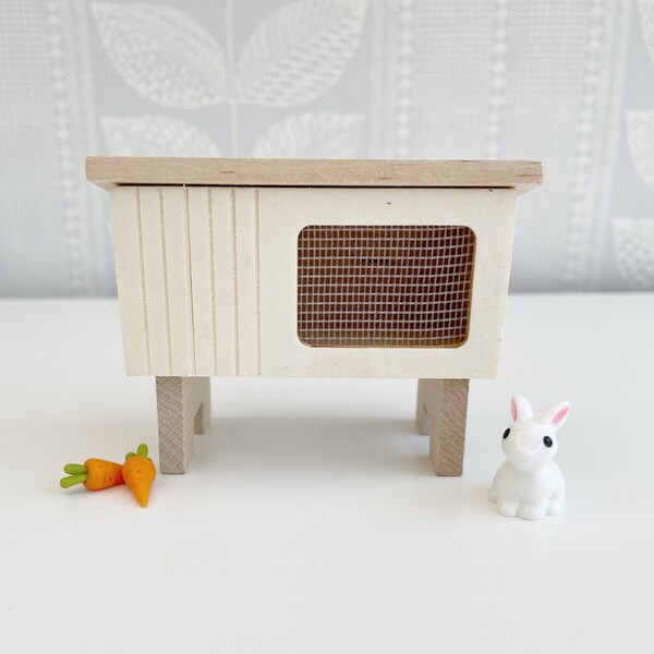 Miniatuur konijnenhok voor modern poppenhuiskonijntje in schaal 1:12