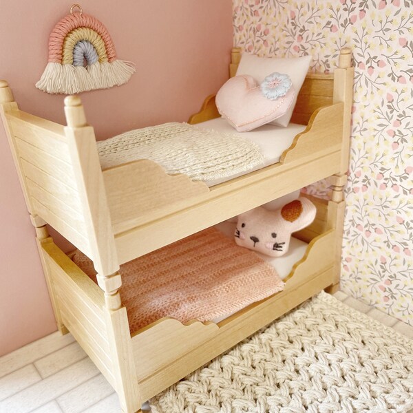 Modern Bunk Bed for Miniature Dolls House - convertible into single beds 1/12 1:12 scale